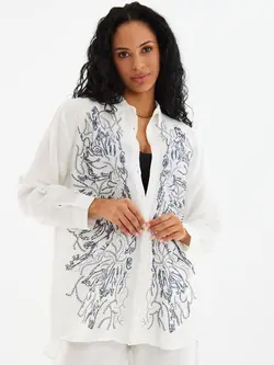 شومیز پولک دوزی ترک اورجینال برند اورفئو نگرو طرح خوشه