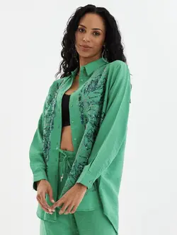 شومیز پولک دوزی ترک اورجینال برند اورفئو نگرو طرح خوشه