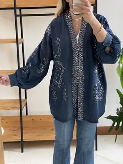 رویه جین پولک دوزی گلدوزی ترک اورجینال طرح لوزی