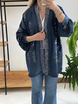 رویه جین پولک دوزی گلدوزی ترک اورجینال طرح لوزی