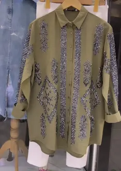 شومیز پولک دوزی گلدوزی ترک اورجینال طرح لوزی