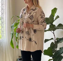 شومیز پولک دوزی گلدوزی مجلسی ترک طرح گل زنبق