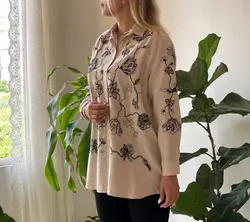 شومیز پولک دوزی گلدوزی مجلسی ترک طرح گل زنبق