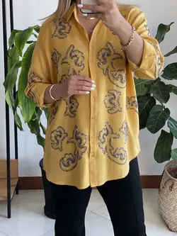 شومیز پولک دوزی گلدوزی ترک اورجینال طرح گلسرخ