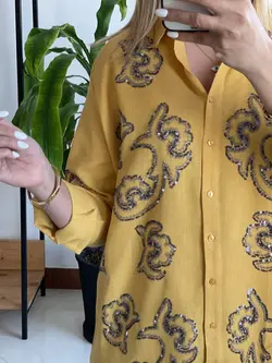 شومیز پولک دوزی گلدوزی ترک اورجینال طرح گلسرخ