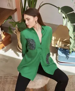 شومیز پولک دوزی ترک طرح برگی اورجینال (۲۱۰۶)