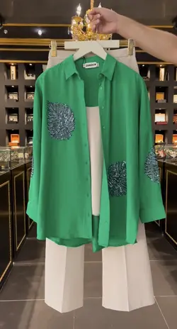 شومیز پولک دوزی ترک طرح برگی اورجینال (۲۱۰۶)