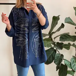 شومیز گلدوزی پولک دوزی ترک طرح نقره اورجینال برند orfeo negro