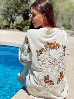 کیمونو تمام گلدوزی لینن ترک طرح فلوریا اورجینال برند اورفئو نگرو