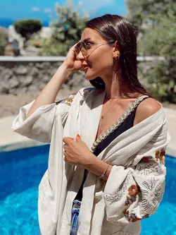 کیمونو تمام گلدوزی لینن ترک طرح فلوریا اورجینال برند اورفئو نگرو