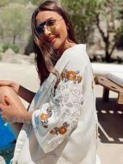 کیمونو تمام گلدوزی لینن ترک طرح فلوریا اورجینال برند اورفئو نگرو