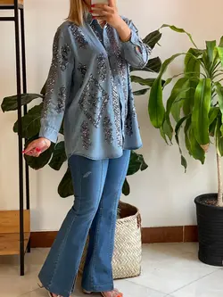 شومیز جین گلدوزی پولک دوزی ترک طرح لوزی اورجینال