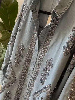 شومیز جین گلدوزی پولک دوزی ترک طرح لوزی اورجینال