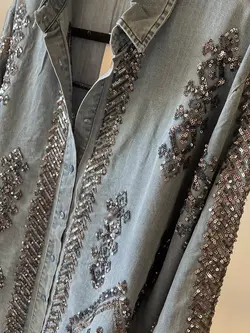 شومیز جین گلدوزی پولک دوزی ترک طرح لوزی اورجینال