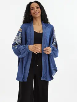 کیمونو جین کاغذی پولک دوزی اورجینال طرح گل orfeo negro