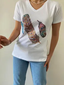 تیشرت پولک دوزی طرح سه پر