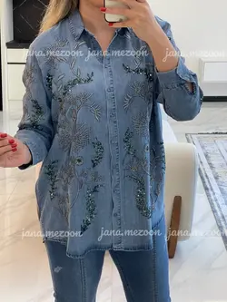 شومیز جین گلدوزی پولک دوزی ترک اورجینال طرح لیدی