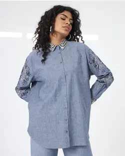 شومیز جین گلدوزی پولک دوزی اورجینال ترک طرح فرشته