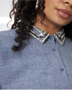 شومیز جین گلدوزی پولک دوزی اورجینال ترک طرح فرشته