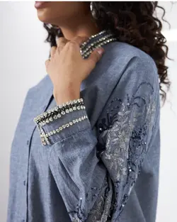 شومیز جین گلدوزی پولک دوزی اورجینال ترک طرح فرشته