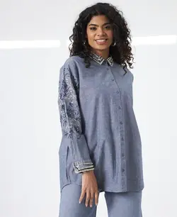 شومیز جین گلدوزی پولک دوزی اورجینال ترک طرح فرشته