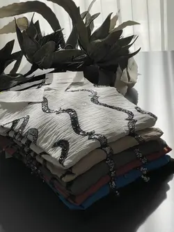 شومیز گلدوزی پولک دوزی ترک اورجینال طرح منحنی