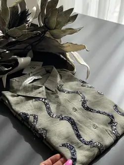 شومیز گلدوزی پولک دوزی ترک اورجینال طرح منحنی