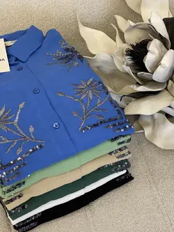 شومیز گلدوزی پولک دوزی ترک اورجینال طرح ابریشم