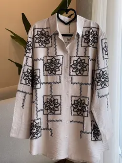 شومیز گلدوزی پولک دوزی ترک اورجینال طرح مربع