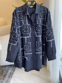 شومیز گلدوزی پولک دوزی ترک اورجینال طرح مربع