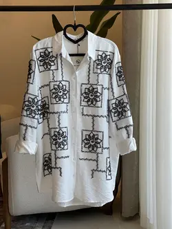 شومیز گلدوزی پولک دوزی ترک اورجینال طرح مربع