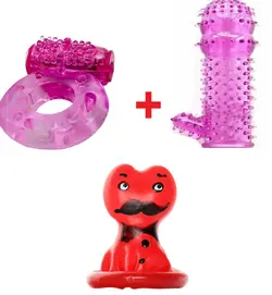 حلقه ویبراتور ضخیم گرید A + کاندوم سیلیکونی خاردار ضخیم (اورجینال) +کاندوم عروسکی فانتزی