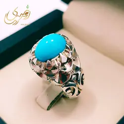 انگشتر فیروزه مردانه نیشابوری عجمی اصل با رکاب دست ساز