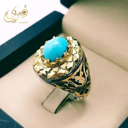 انگشتر نقره مردانه فیروزه نیشابوری اصل با رکاب دست ساز