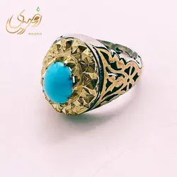 انگشتر نقره مردانه فیروزه نیشابوری اصل با رکاب دست ساز