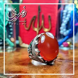 انگشتر نقره دست ساز مردانه عقیق یمنی با مخراج کاری زمرد