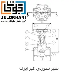 شیر فلکه سوزنی برنجی کیز ایران سایز ۱/۲