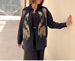 مانتو کتان طرح پولک خطی