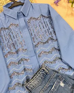 شومیز تمام پولک مدل موجی