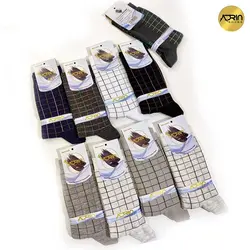 جوراب مردانه ساق دار طرح چهارخانه خطی ❤️ | بسته 12 عددی