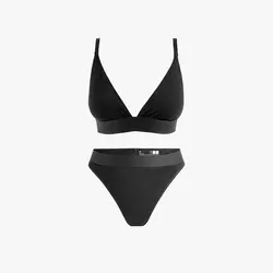 ست سوتین مثلثی طوسی و کش سفید + بکلس طوسی با کش سفید با لوگو