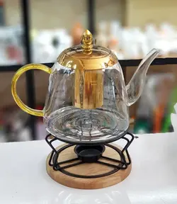 قوری پیرکس دسته طلایی