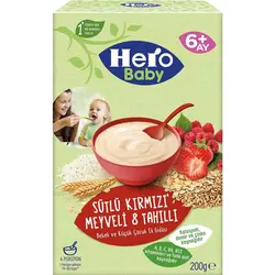 غذای کمکی هشت غله و میوه های قرمز با شیر هرو بیبی _ 200 گرم Hero Baby