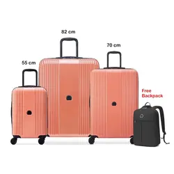 ست چمدان 3 تکه دلسی + کوله پشتی رایگان مدل Delsey Ophelie 55+70+82cm صورتی