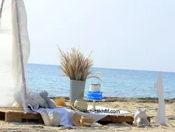 تم ساحلی تولد، سفره عقد و مراسم کیش. دیزاین، گل و بادکنک آرایی، کندی بار