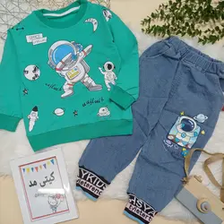 لباس بچگانه وارداتی بلوز و شلوار پسرانه رنگ بنفش یشمی سفید یک تا پنج سال کد 3904