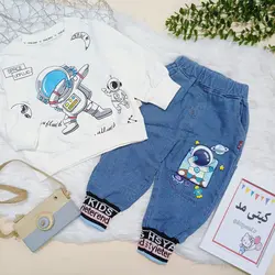 لباس بچگانه وارداتی بلوز و شلوار پسرانه رنگ بنفش یشمی سفید یک تا پنج سال کد 3904