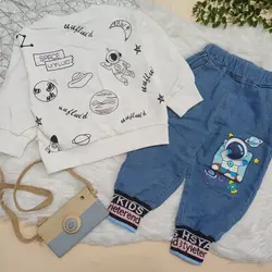 لباس بچگانه وارداتی بلوز و شلوار پسرانه رنگ بنفش یشمی سفید یک تا پنج سال کد 3904