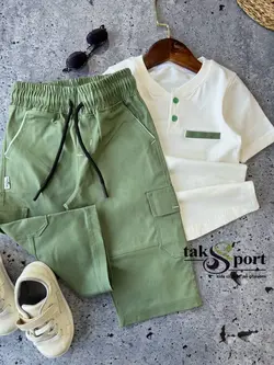 ست تیشرت شلوارک مجلسی مدل یقه خلبانی