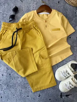 ست تیشرت شلوارک مجلسی مدل یقه خلبانی